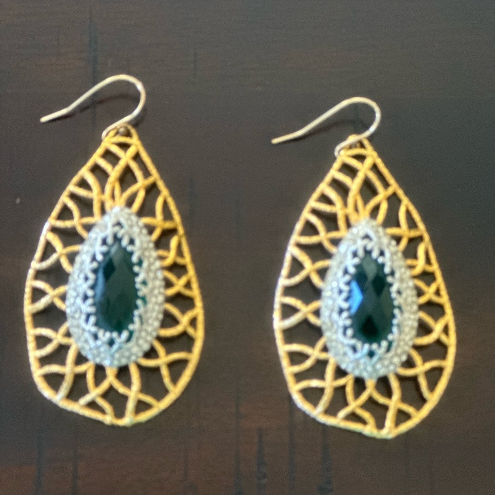 Alexi bitter emerald crystal gold earrings